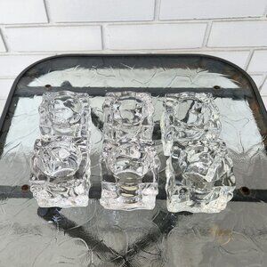 PartyLite Set of6 Glacier Glass Cube Block Square Votive Tealight Candle Holders
